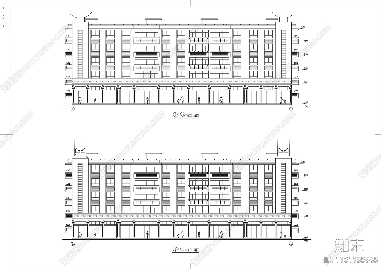 U型六层商住楼建筑扩初图cad施工图下载【ID:1161155685】