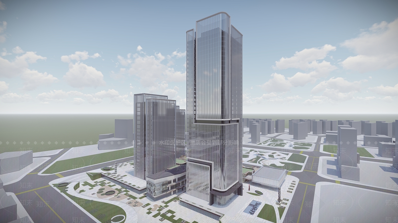 现代风格高层办公楼SU模型下载【ID:1161158315】