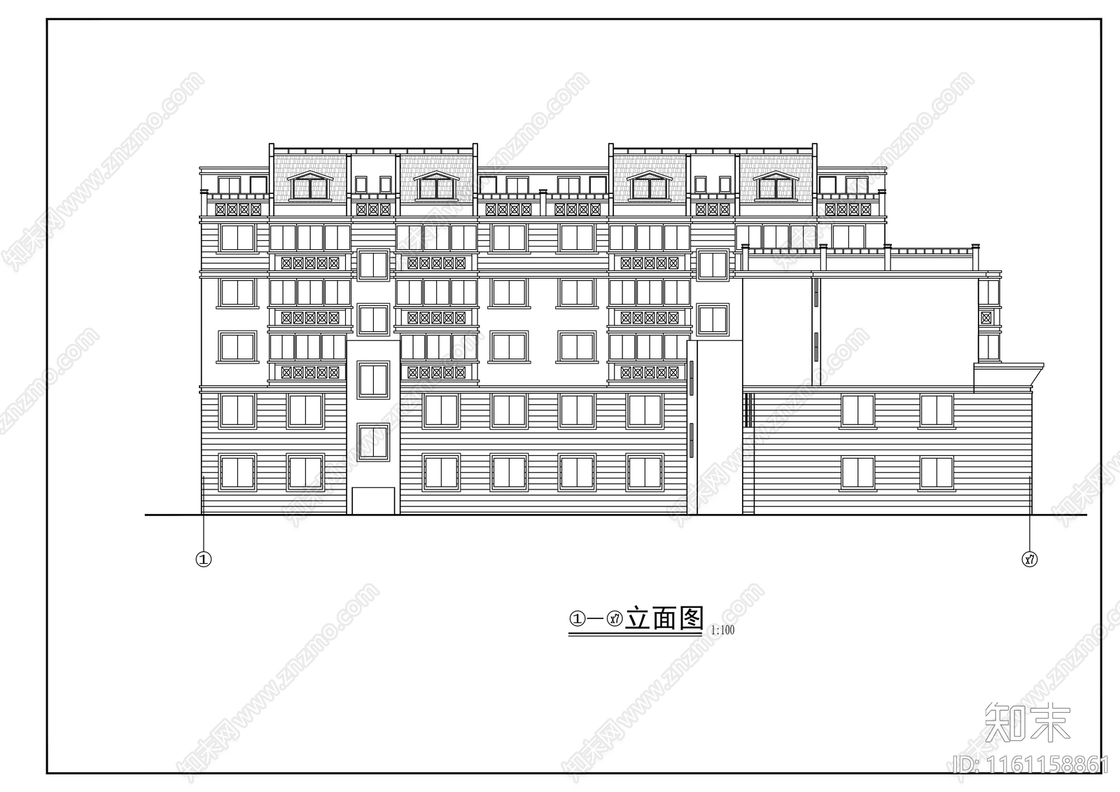 多层住宅楼建筑cad施工图下载【ID:1161158861】