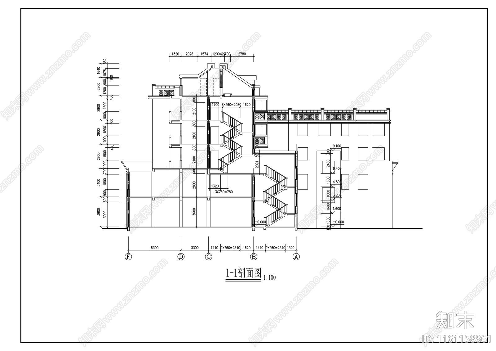 多层住宅楼建筑cad施工图下载【ID:1161158861】