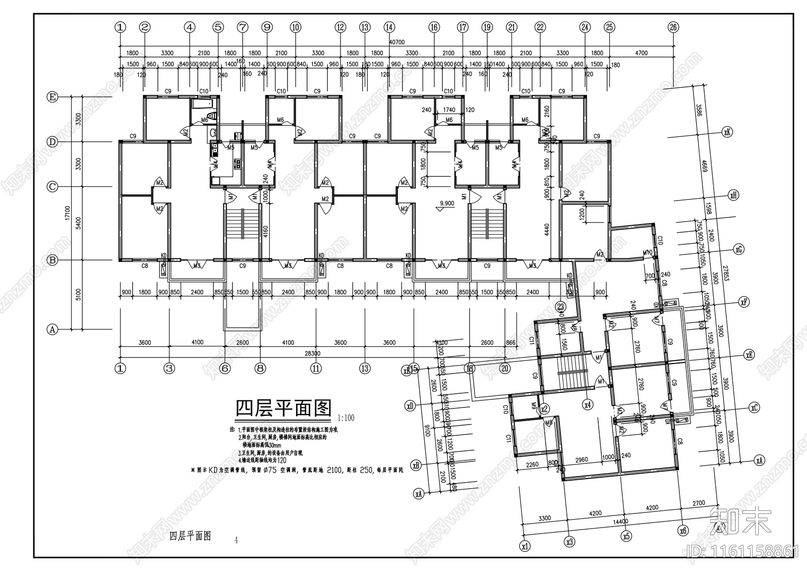 多层住宅楼建筑cad施工图下载【ID:1161158861】