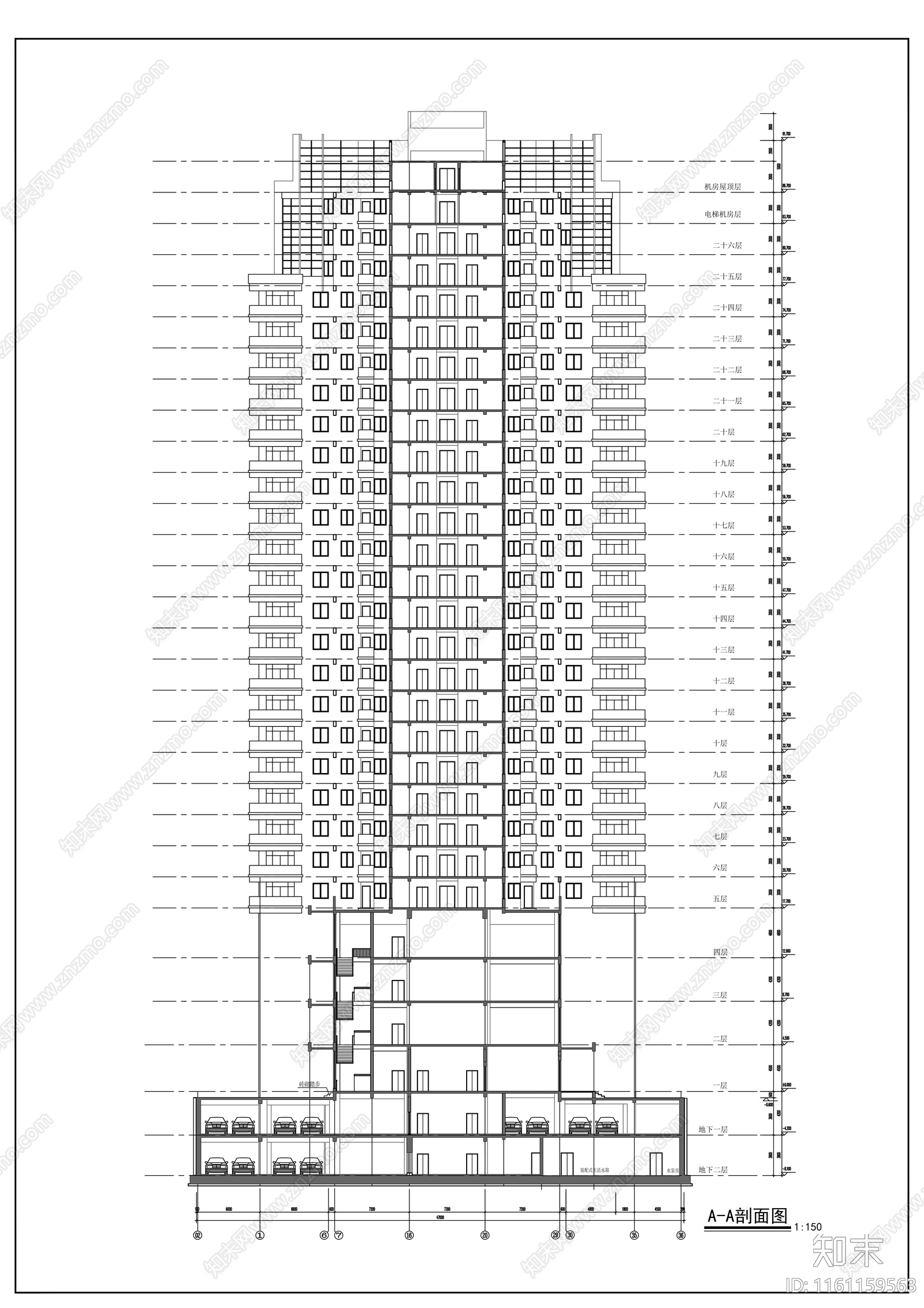 二十六层住宅楼建cad施工图下载【ID:1161159563】