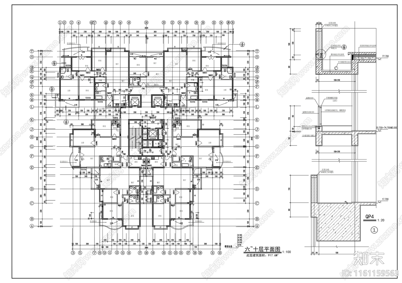 二十六层住宅楼建cad施工图下载【ID:1161159563】