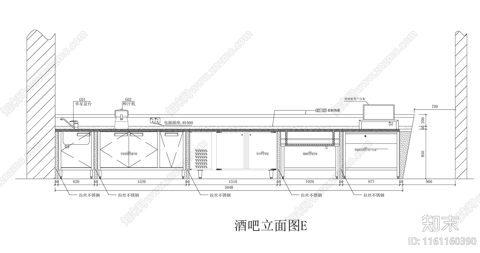 酒吧收银台结构施工图下载【ID:1161160390】