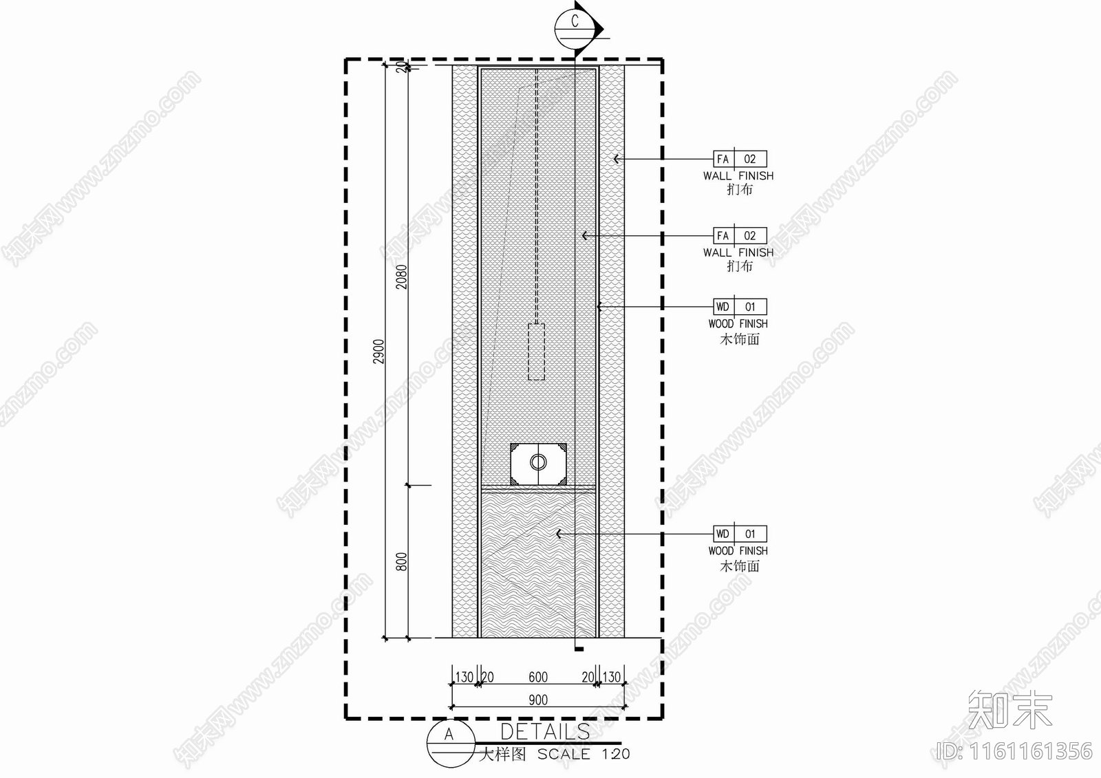 玄关柜端景造型墙布艺硬包背景墙施工详图施工图下载【ID:1161161356】