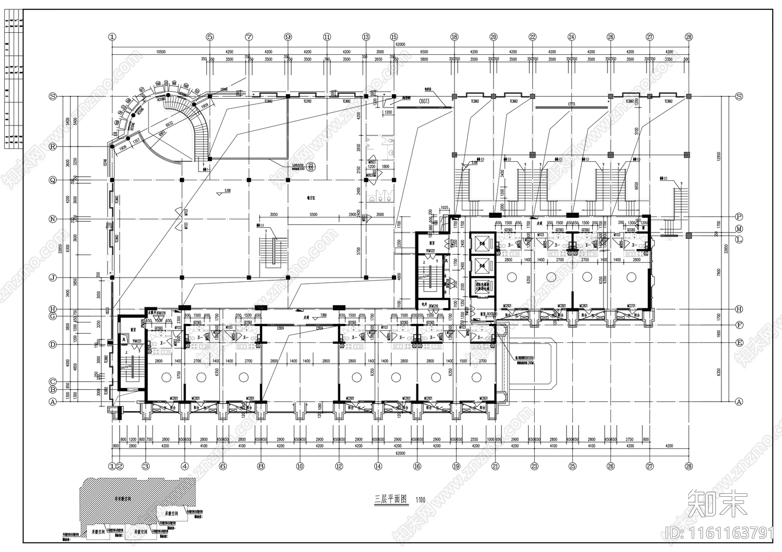 二十七层公寓综合楼建筑扩初图cad施工图下载【ID:1161163791】