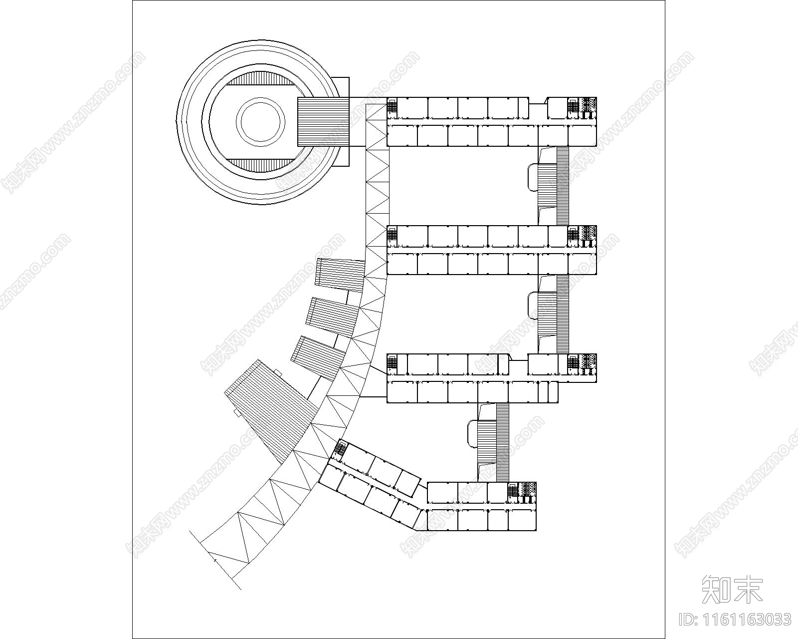 学校千人会堂及教学楼平面方案施工图下载【ID:1161163033】