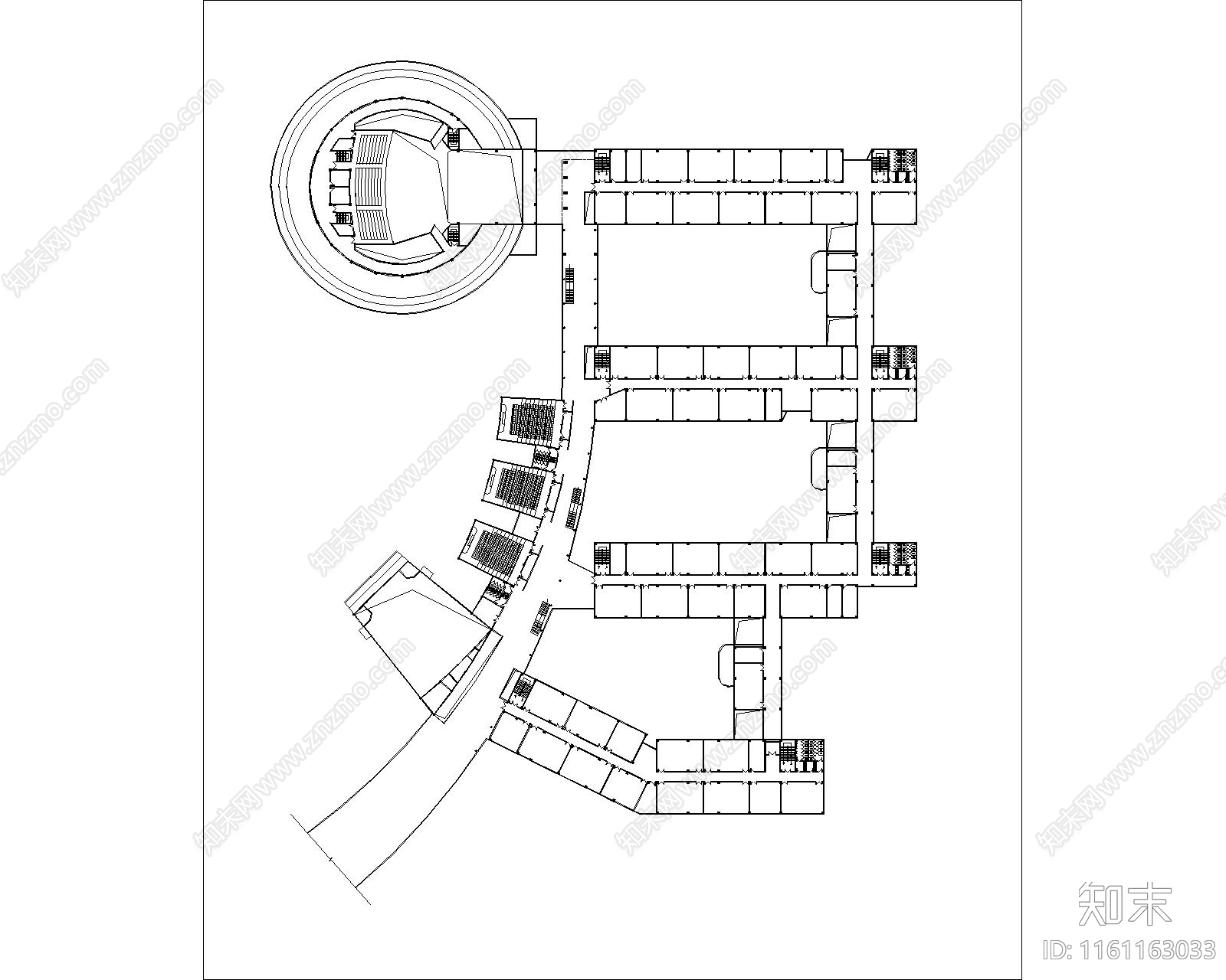 学校千人会堂及教学楼平面方案施工图下载【ID:1161163033】