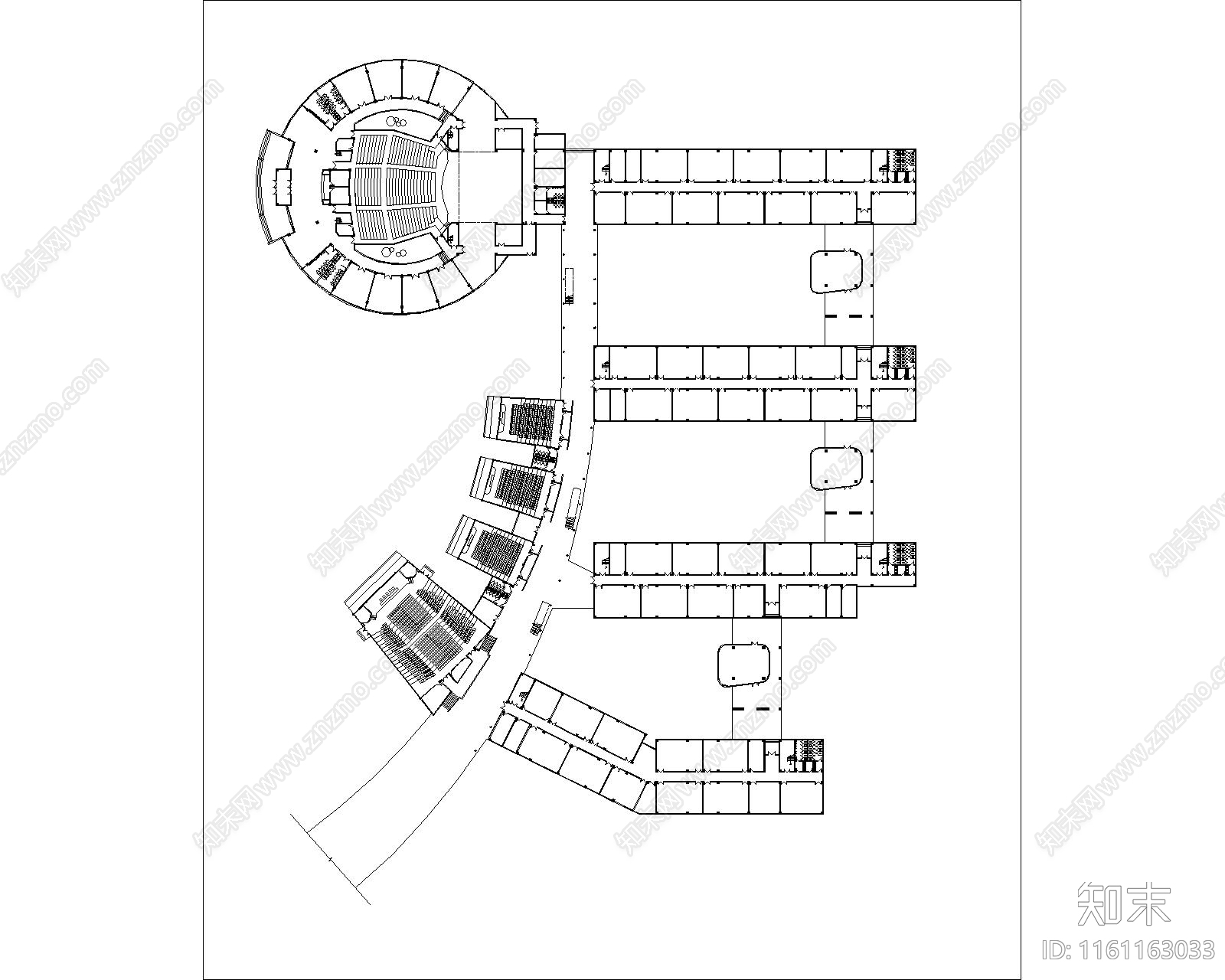 学校千人会堂及教学楼平面方案施工图下载【ID:1161163033】