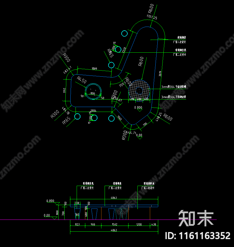 异形造型钢板树池桌椅施工图下载【ID:1161163352】