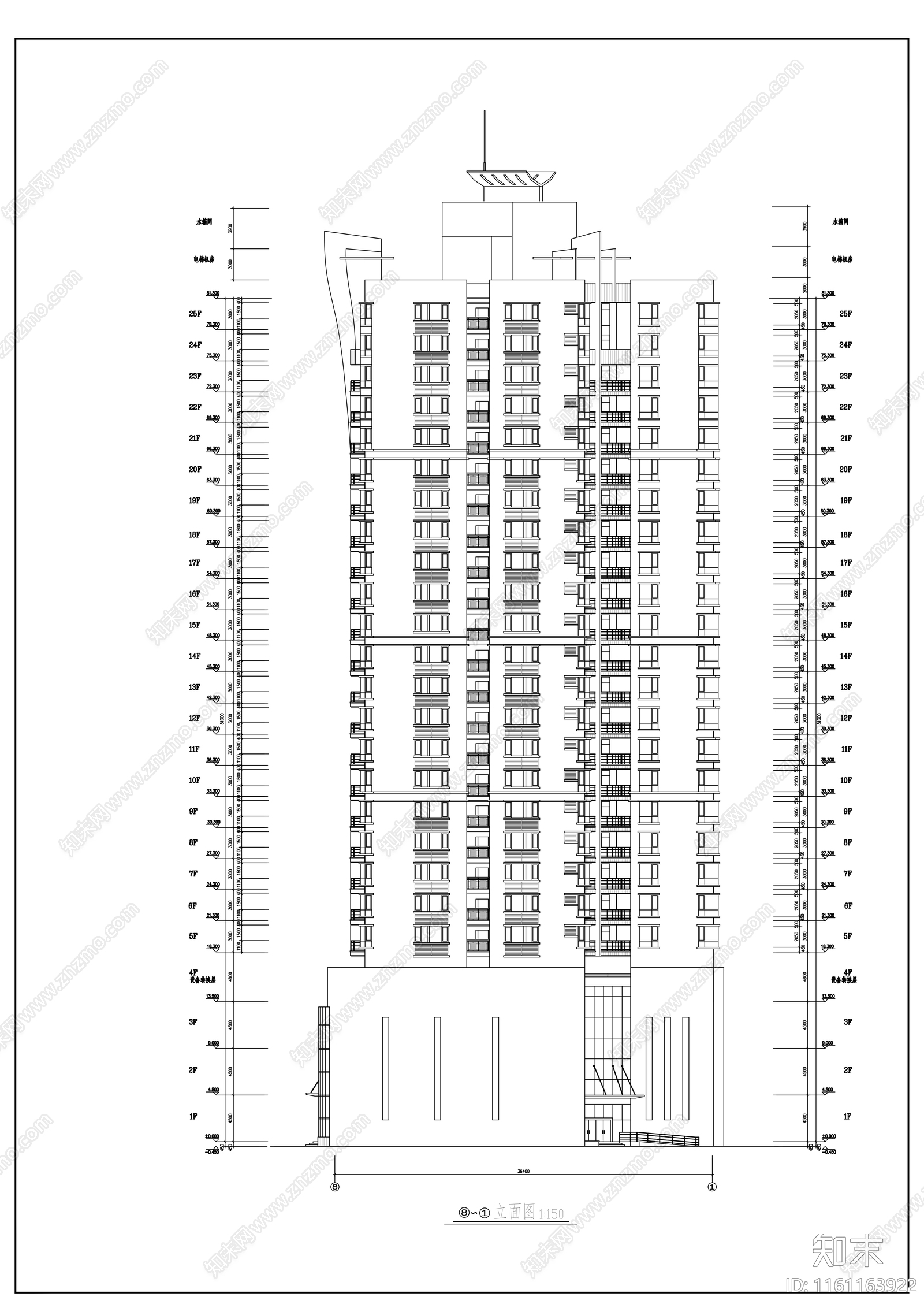 二十五层商住楼建筑方案图cad施工图下载【ID:1161163922】