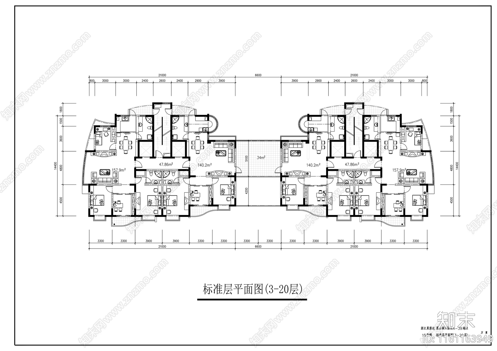 二十一层住宅楼建筑设计方案图cad施工图下载【ID:1161163949】