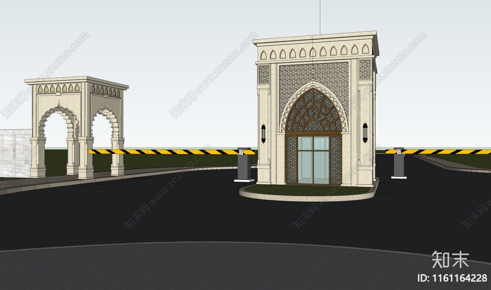 欧式小区入口大门SU模型下载【ID:1161164228】