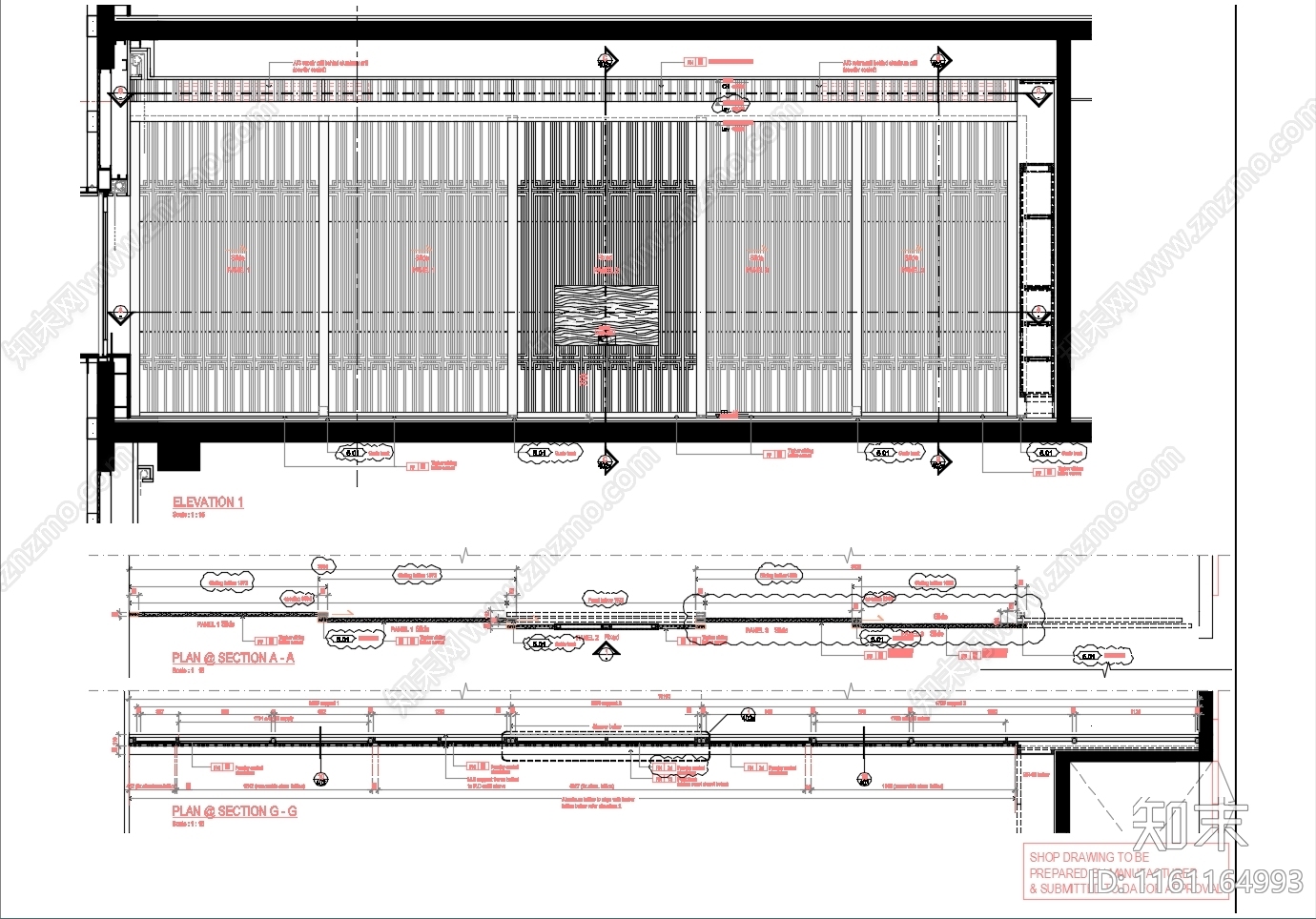 中式屏风电视墙大样图施工图下载【ID:1161164993】