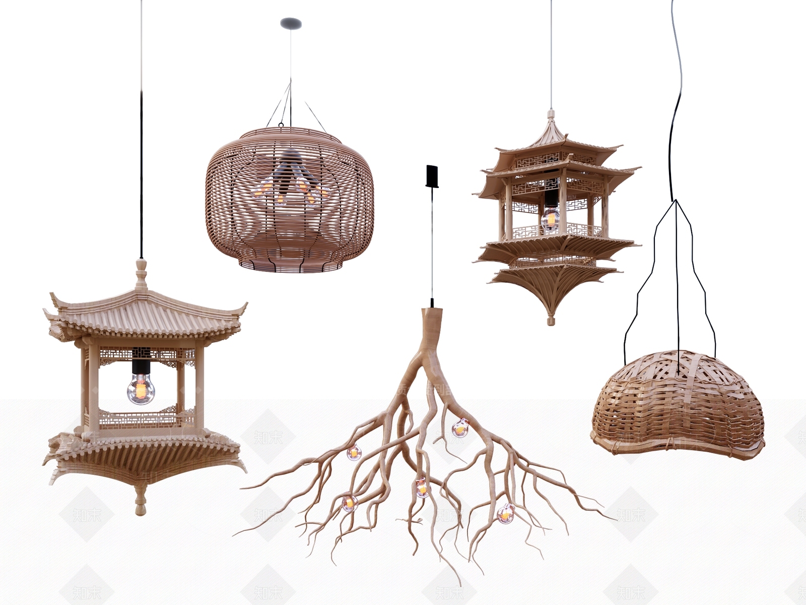 中式编织吊灯组合3D模型下载【ID:1161170834】