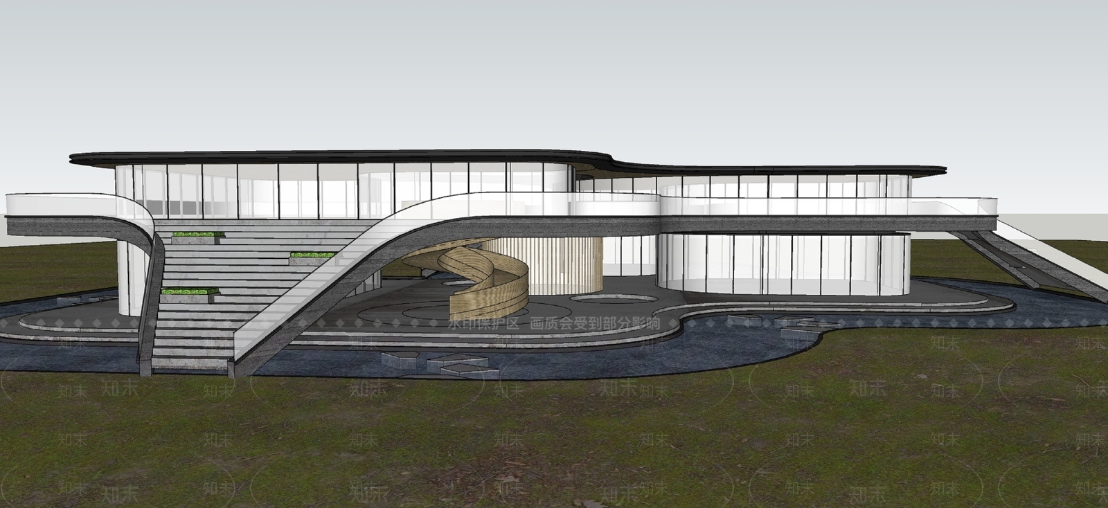 现代展览馆建筑SU模型下载【ID:1161171277】