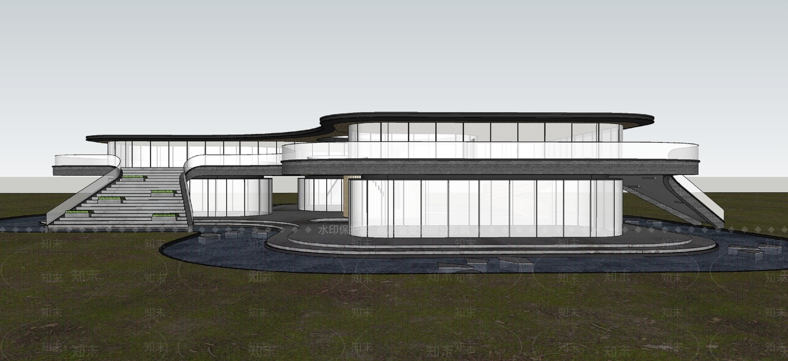 现代展览馆建筑SU模型下载【ID:1161171277】