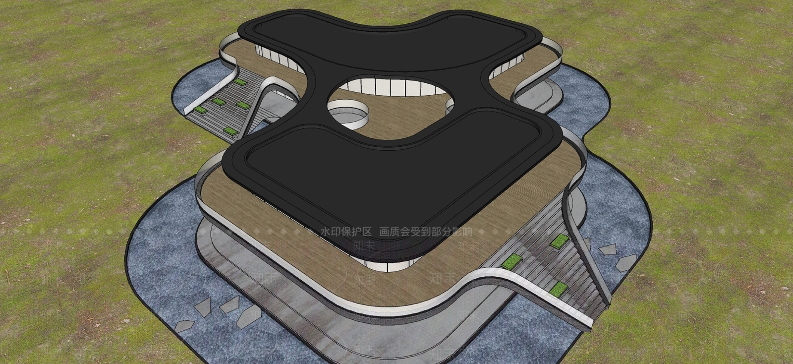 现代展览馆建筑SU模型下载【ID:1161171277】