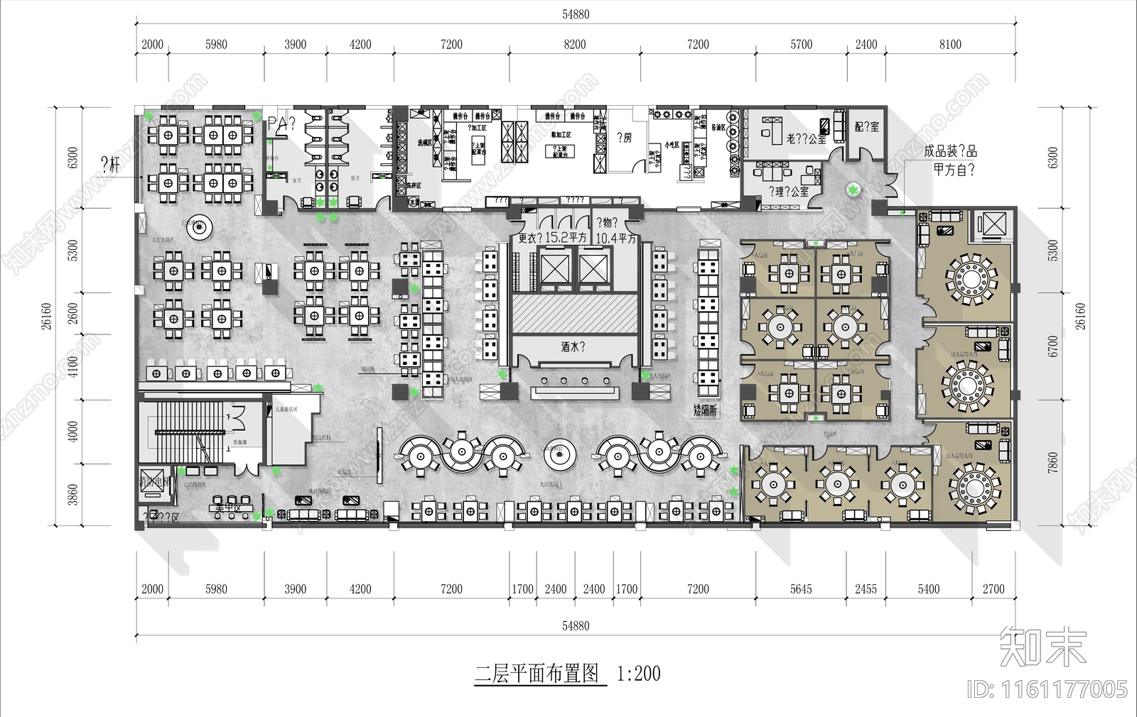 400㎡新中式特色餐厅平面布局方案施工图下载【ID:1161177005】