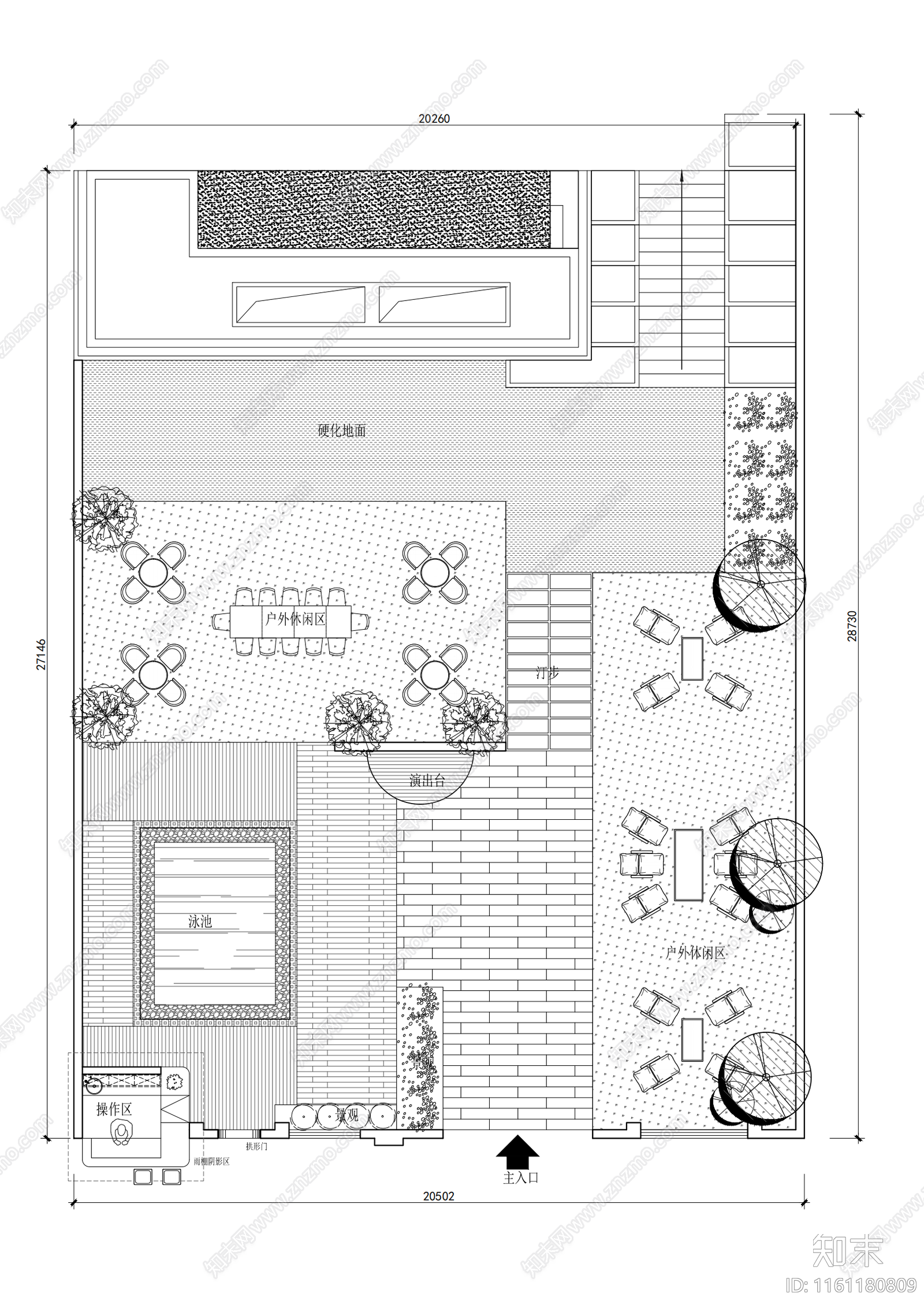 民宿庭院平面图cad施工图下载【ID:1161180809】