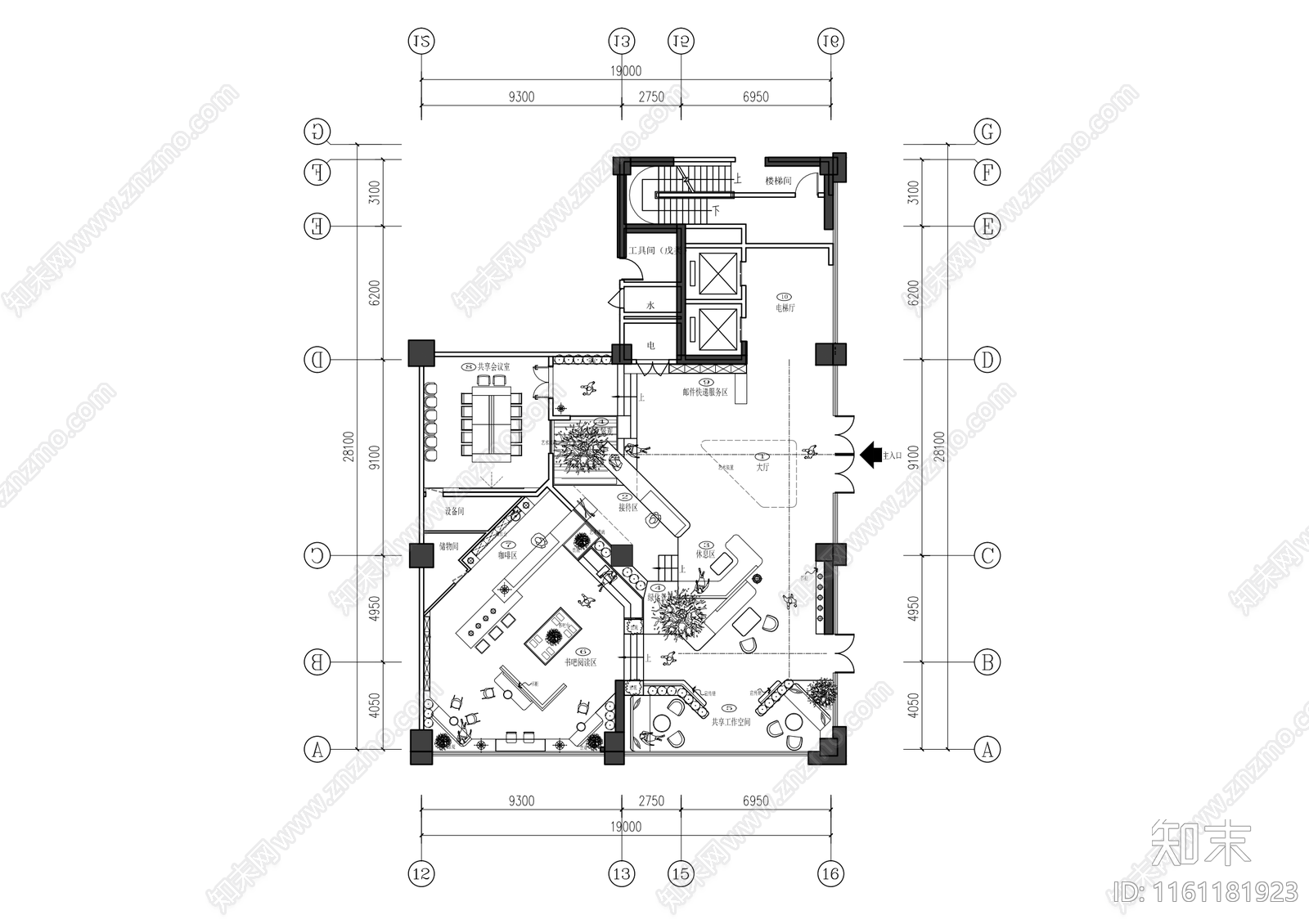 写字楼大堂平面图施工图下载【ID:1161181923】