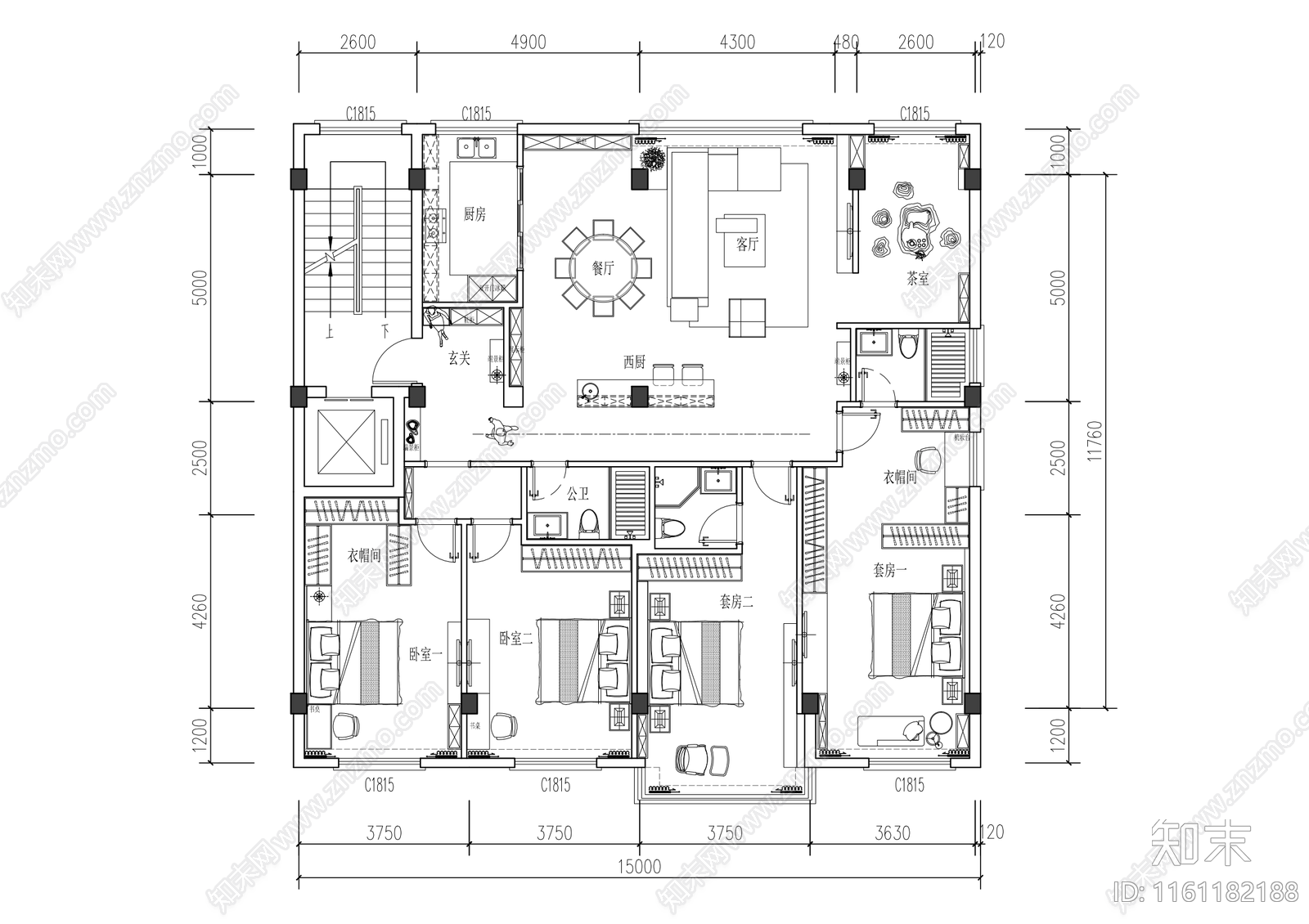 自建房大平层平面图cad施工图下载【ID:1161182188】