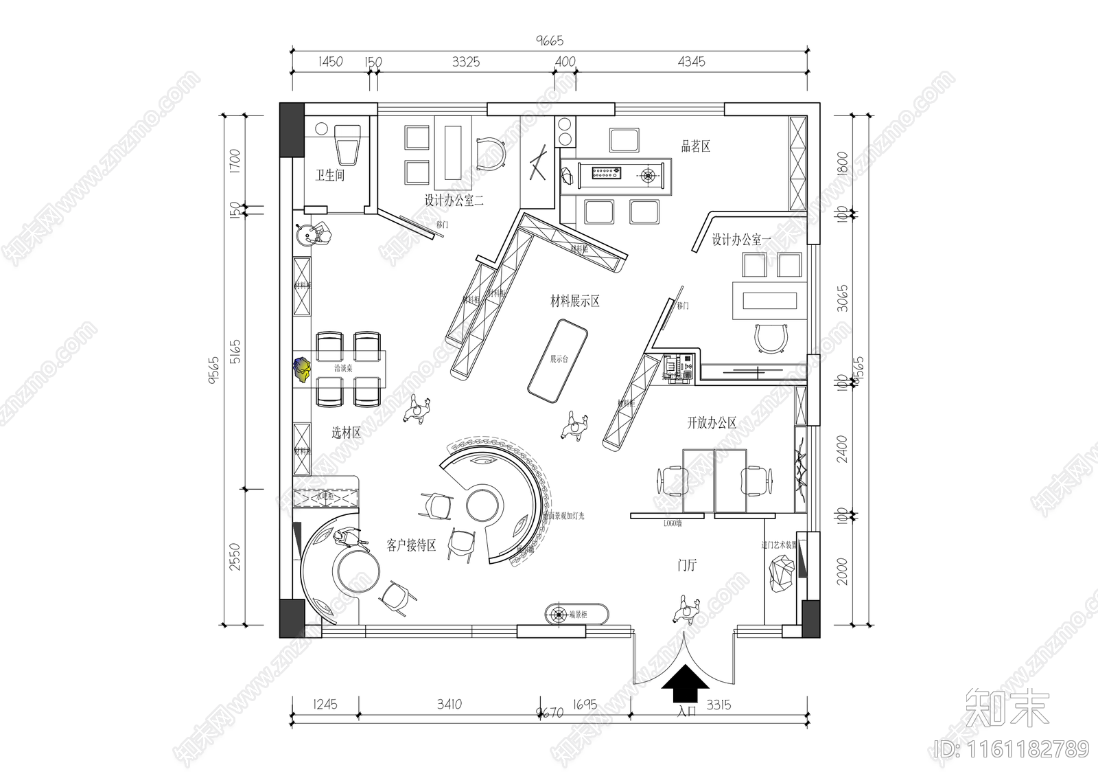 设计工作室平面图施工图下载【ID:1161182789】