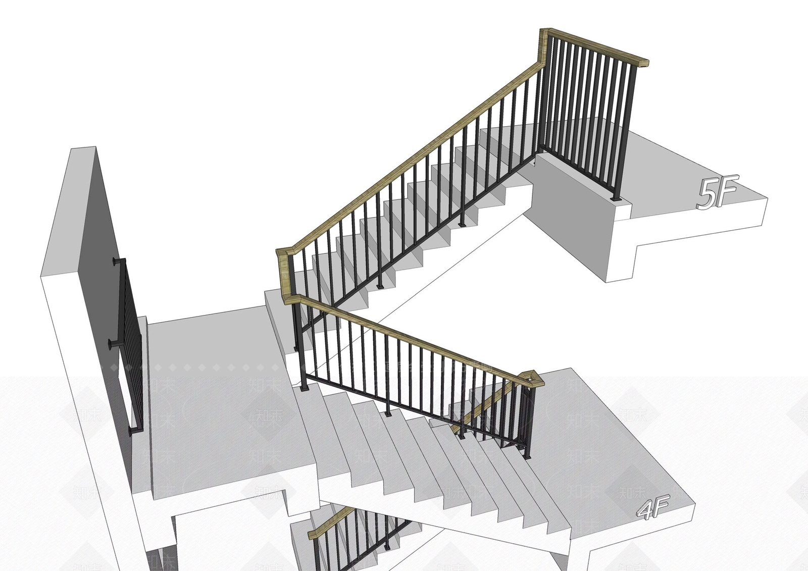 现代楼梯扶手SU模型下载【ID:1161184533】