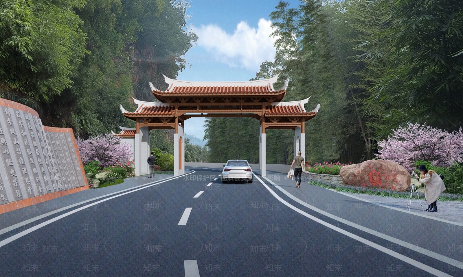 新中式闽南乡村广场SU模型下载【ID:1161185000】