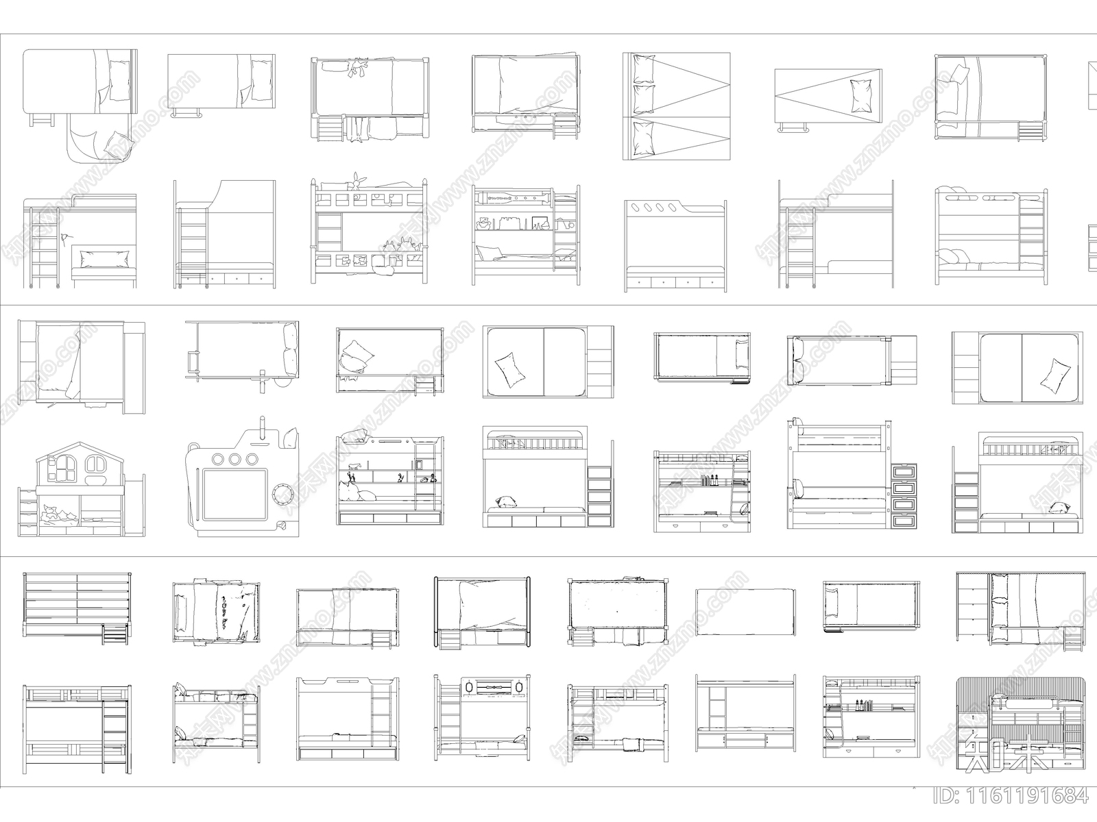 最新超全上下床高低床儿童床图库施工图下载【ID:1161191684】