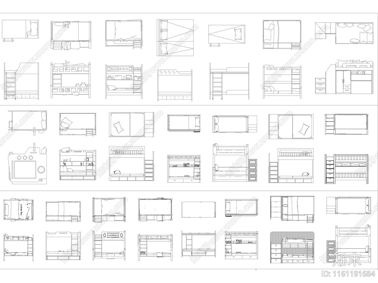 最新超全上下床高低床儿童床图库施工图下载【ID:1161191684】