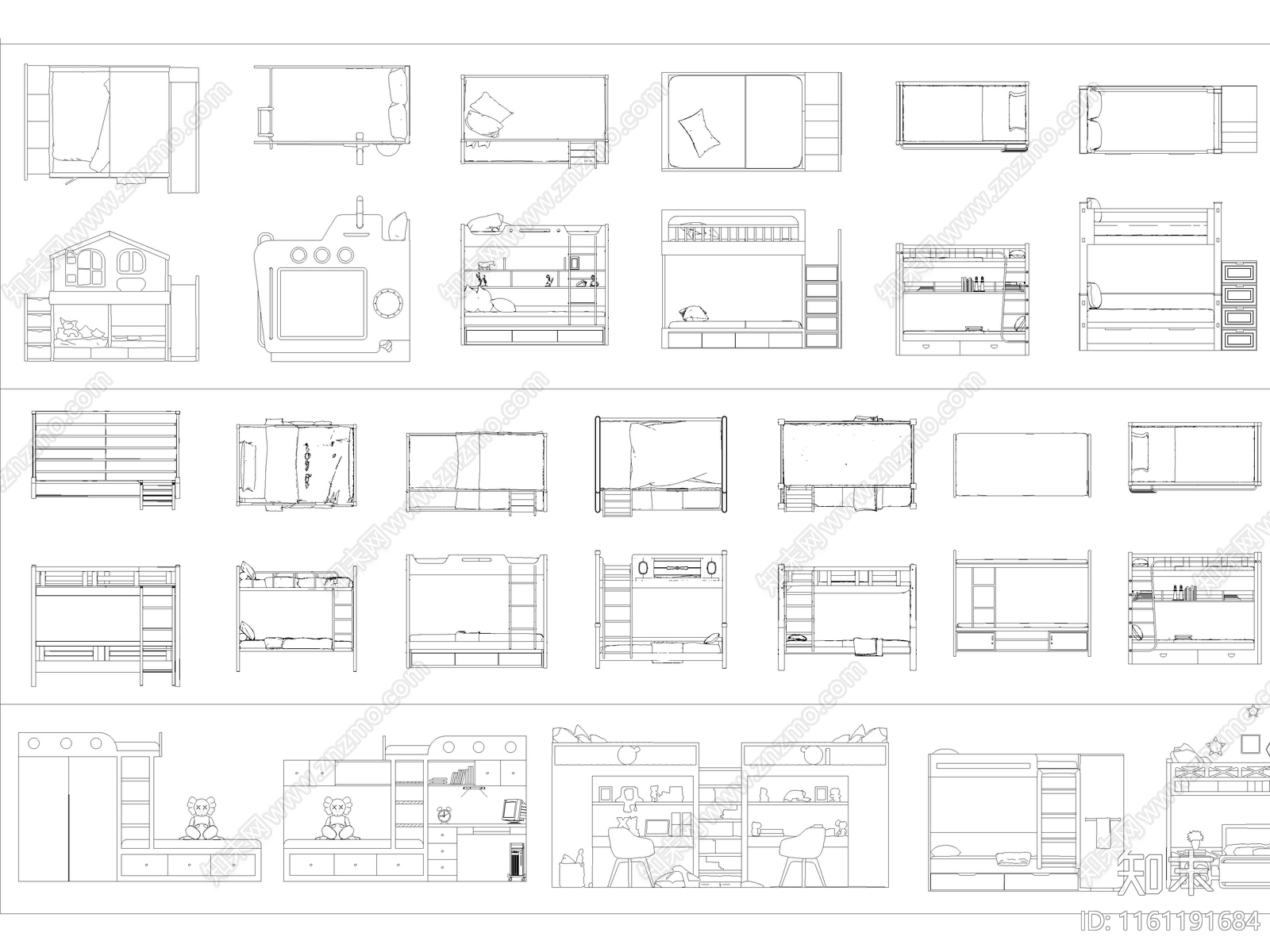 最新超全上下床高低床儿童床图库施工图下载【ID:1161191684】