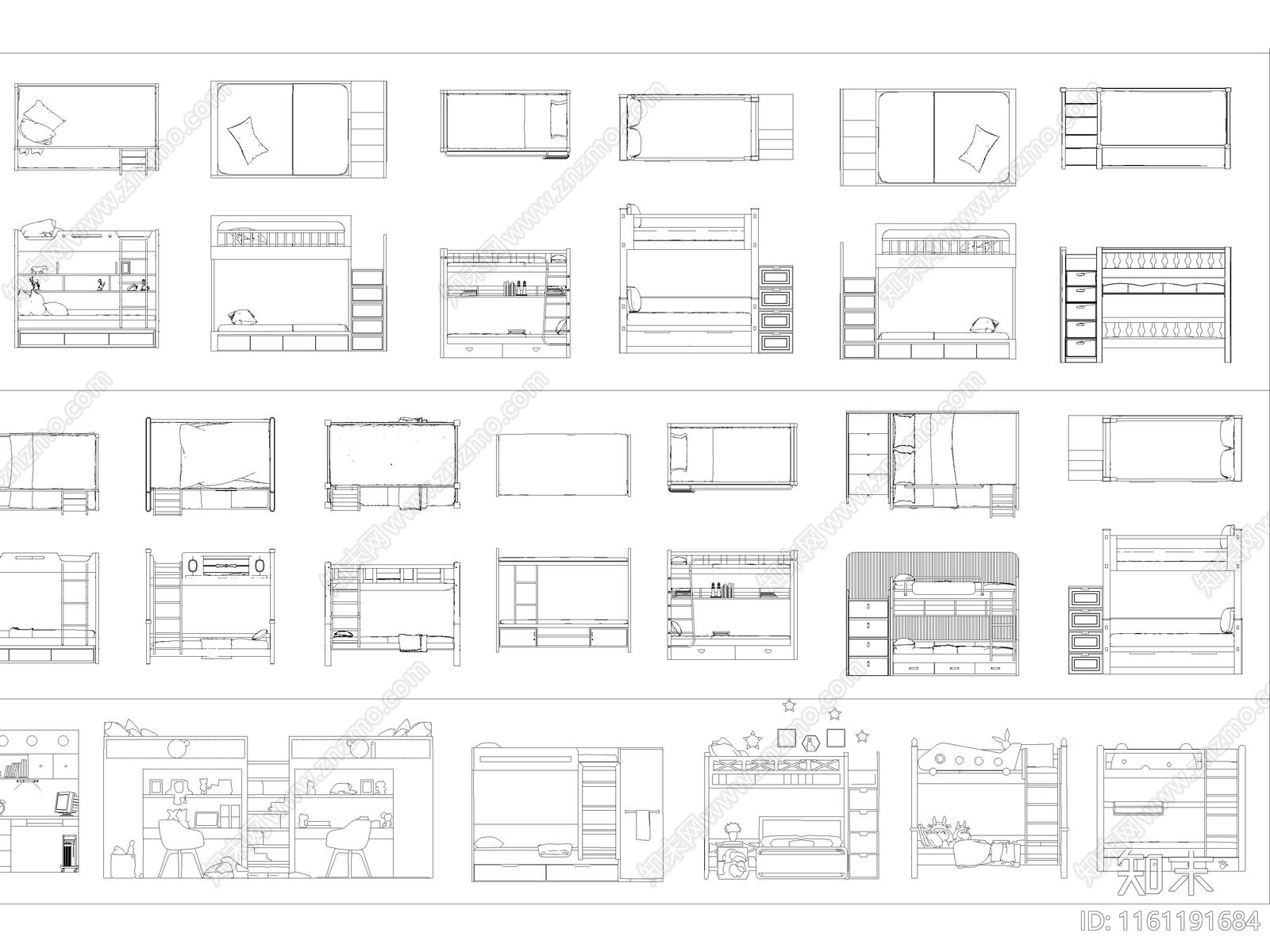 最新超全上下床高低床儿童床图库施工图下载【ID:1161191684】