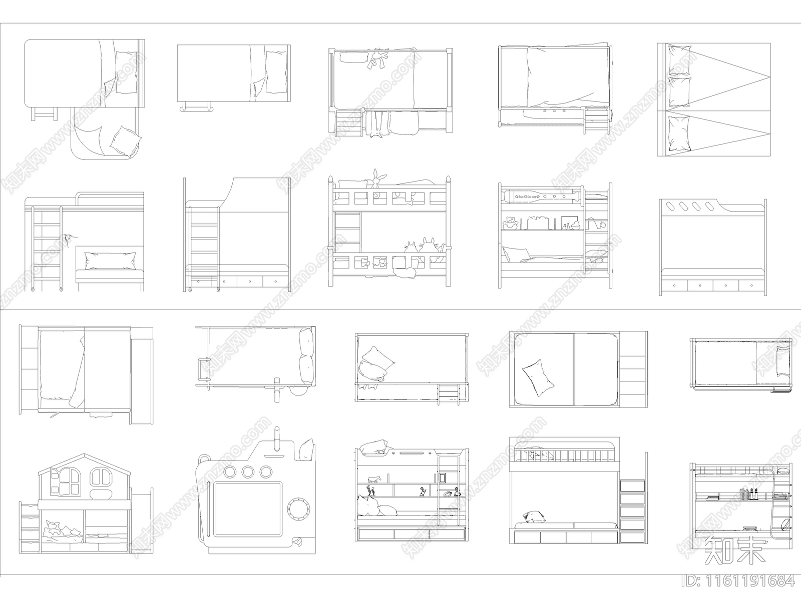 最新超全上下床高低床儿童床图库施工图下载【ID:1161191684】