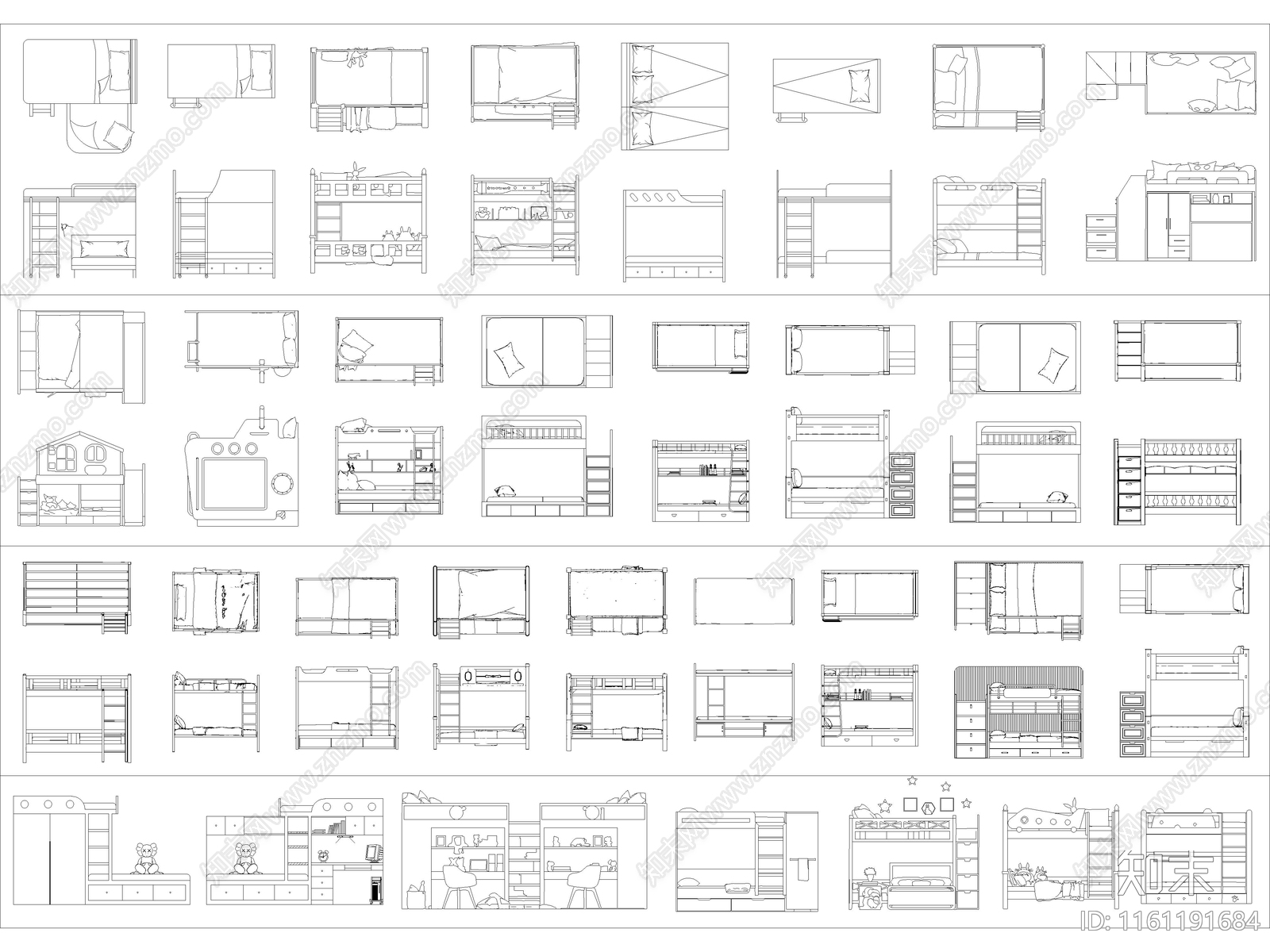 最新超全上下床高低床儿童床图库施工图下载【ID:1161191684】