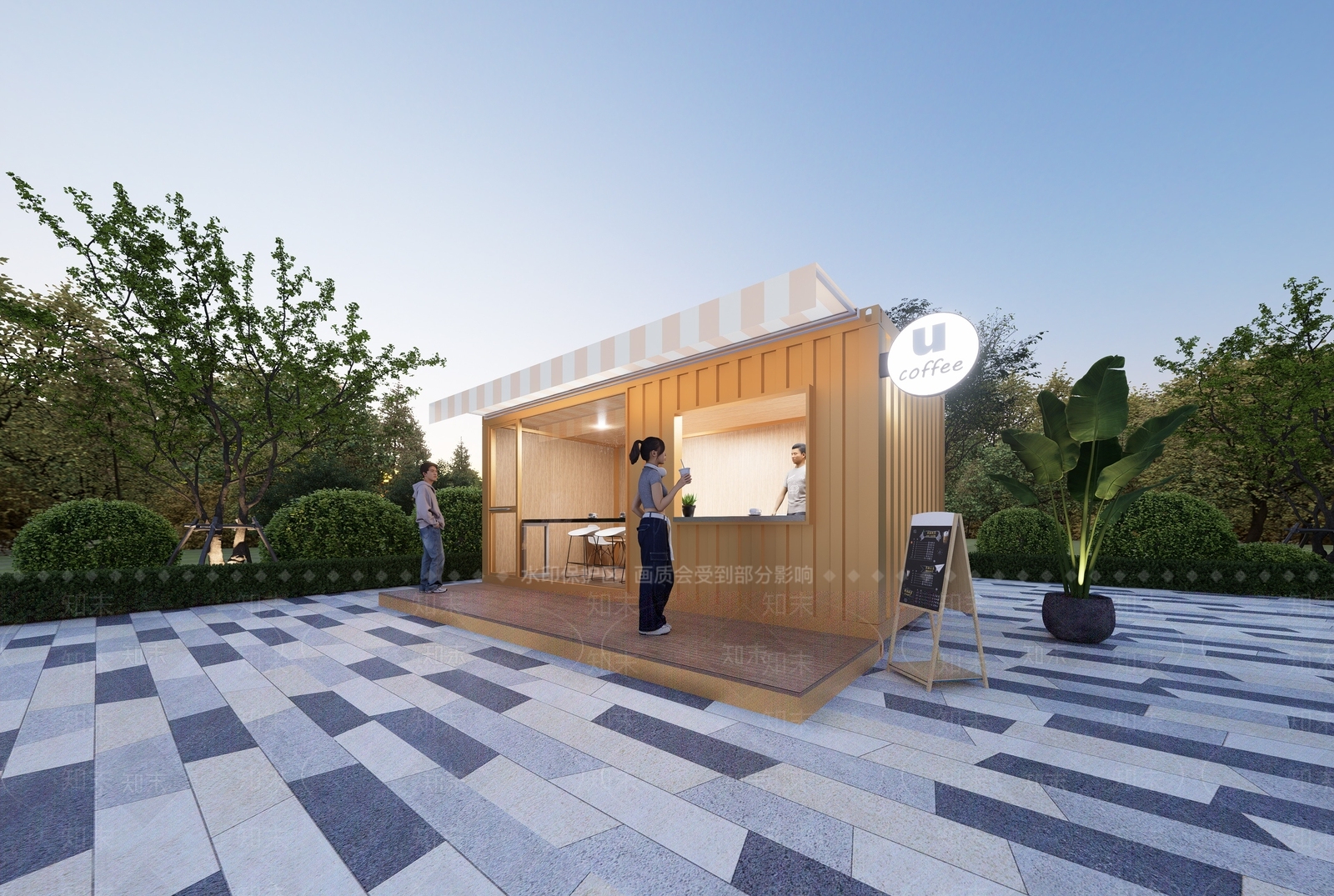 现代集装箱咖啡店餐饮建筑SU模型下载【ID:1161196909】