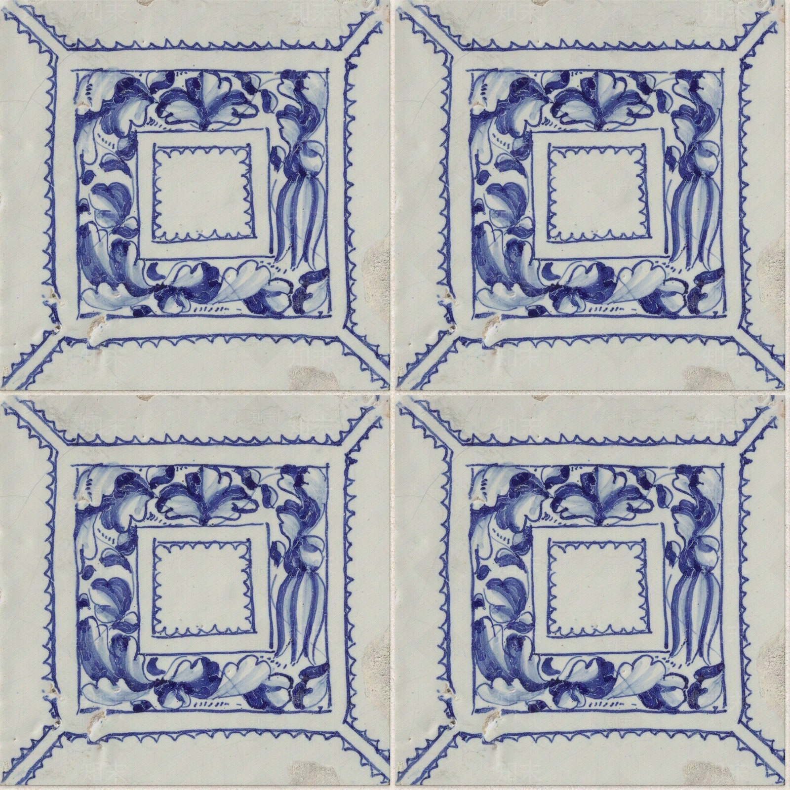 无缝做旧青色手绘花纹砖贴图下载【ID:1161197814】