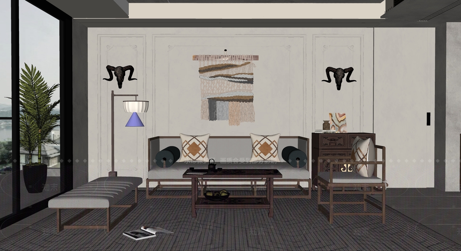 新中式家居客厅SU模型下载【ID:1215933803】