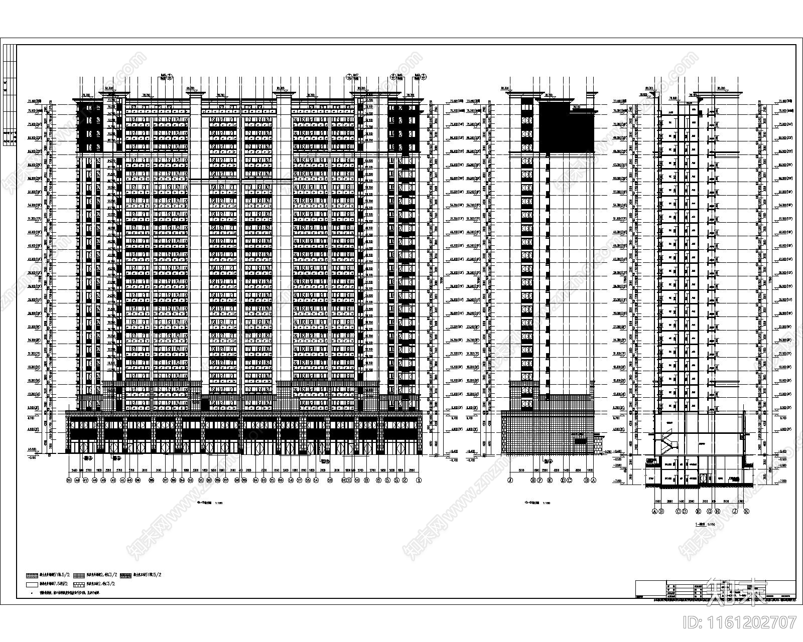 一梯两户四个单元高层商品房建筑设计cad施工图下载【ID:1161202707】