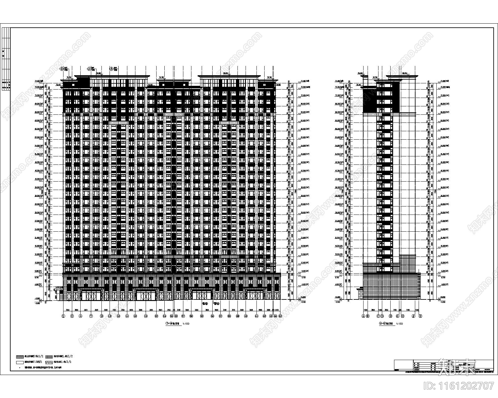 一梯两户四个单元高层商品房建筑设计cad施工图下载【ID:1161202707】