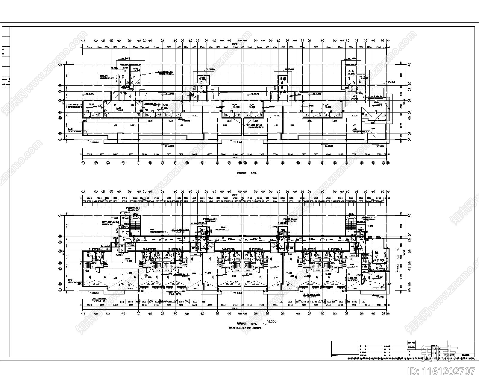 一梯两户四个单元高层商品房建筑设计cad施工图下载【ID:1161202707】