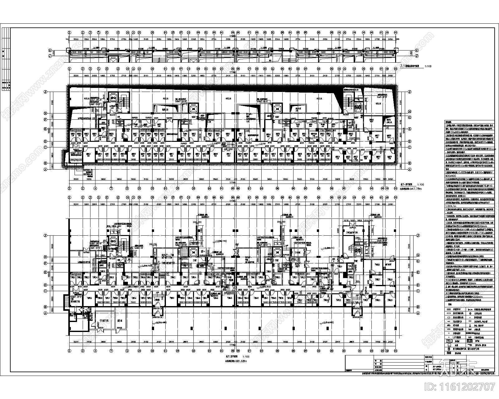 一梯两户四个单元高层商品房建筑设计cad施工图下载【ID:1161202707】