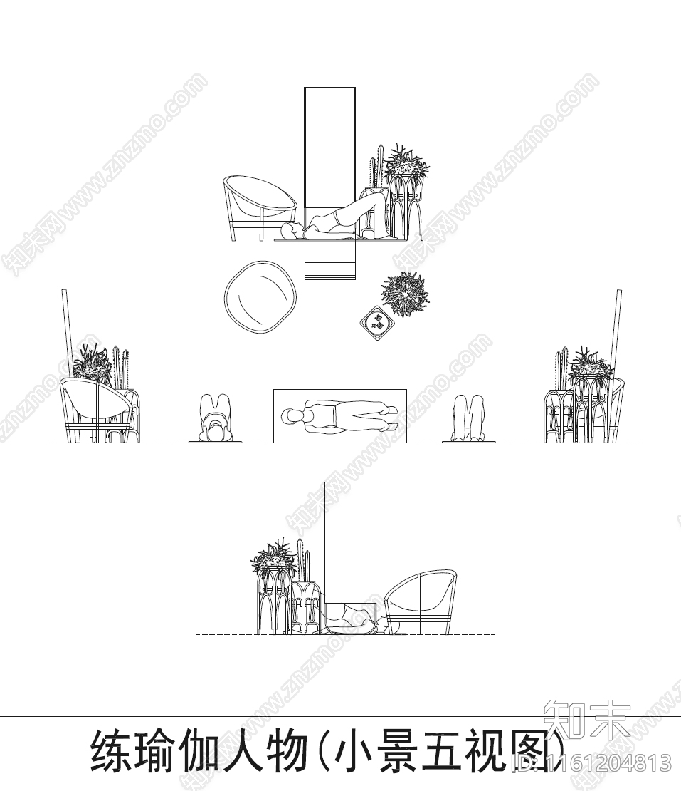 骑平衡车人物五视图cad施工图下载【ID:1161204813】