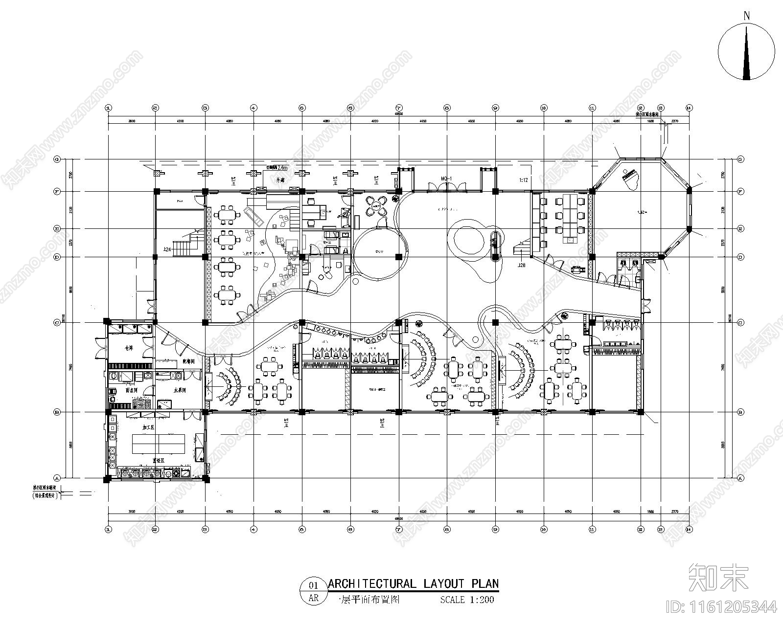 流线型幼儿园平立面cad施工图下载【ID:1161205344】