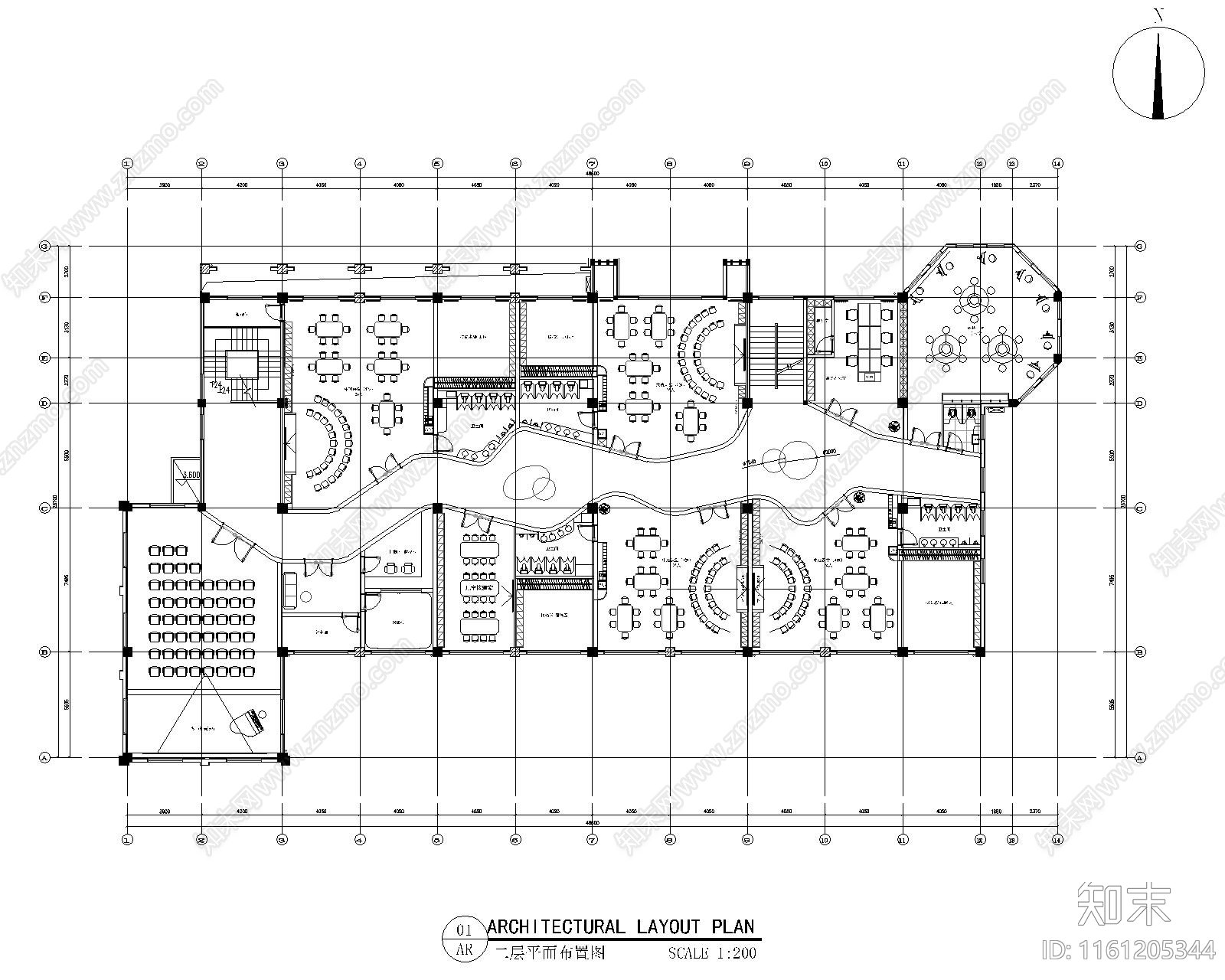 流线型幼儿园平立面cad施工图下载【ID:1161205344】