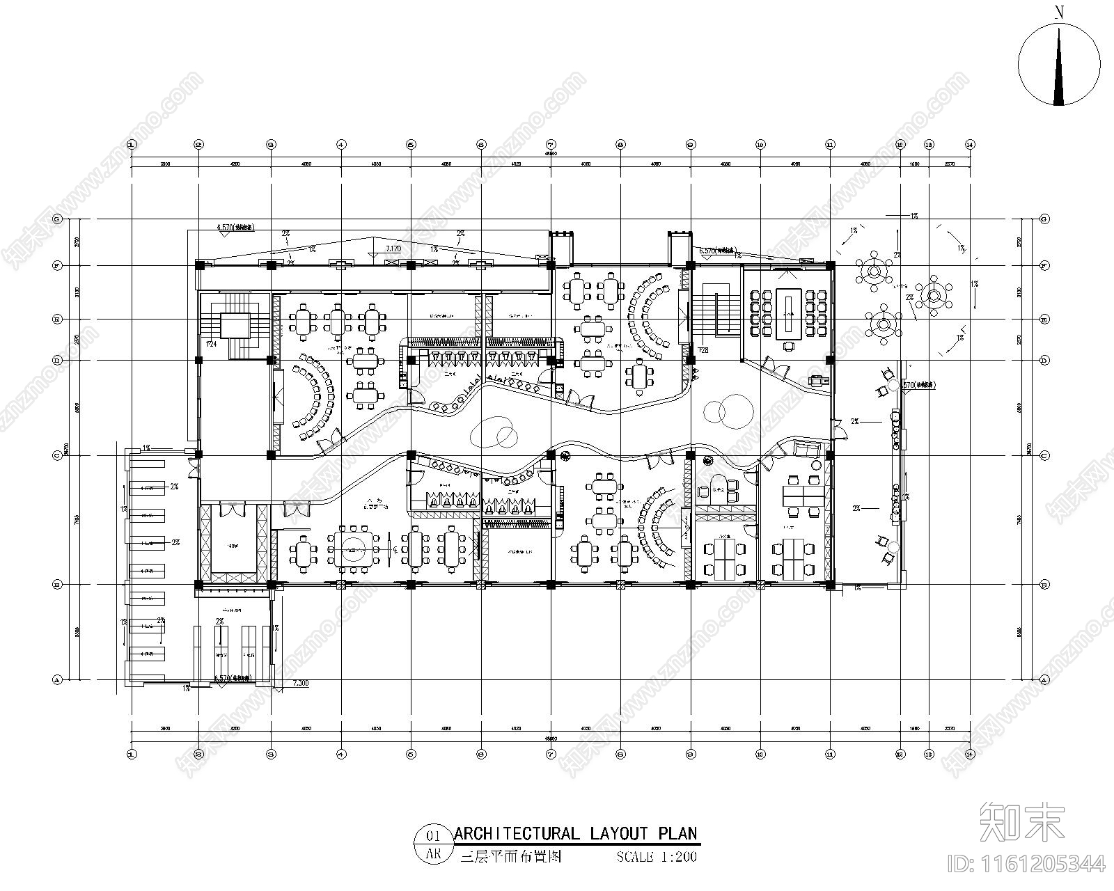 流线型幼儿园平立面cad施工图下载【ID:1161205344】
