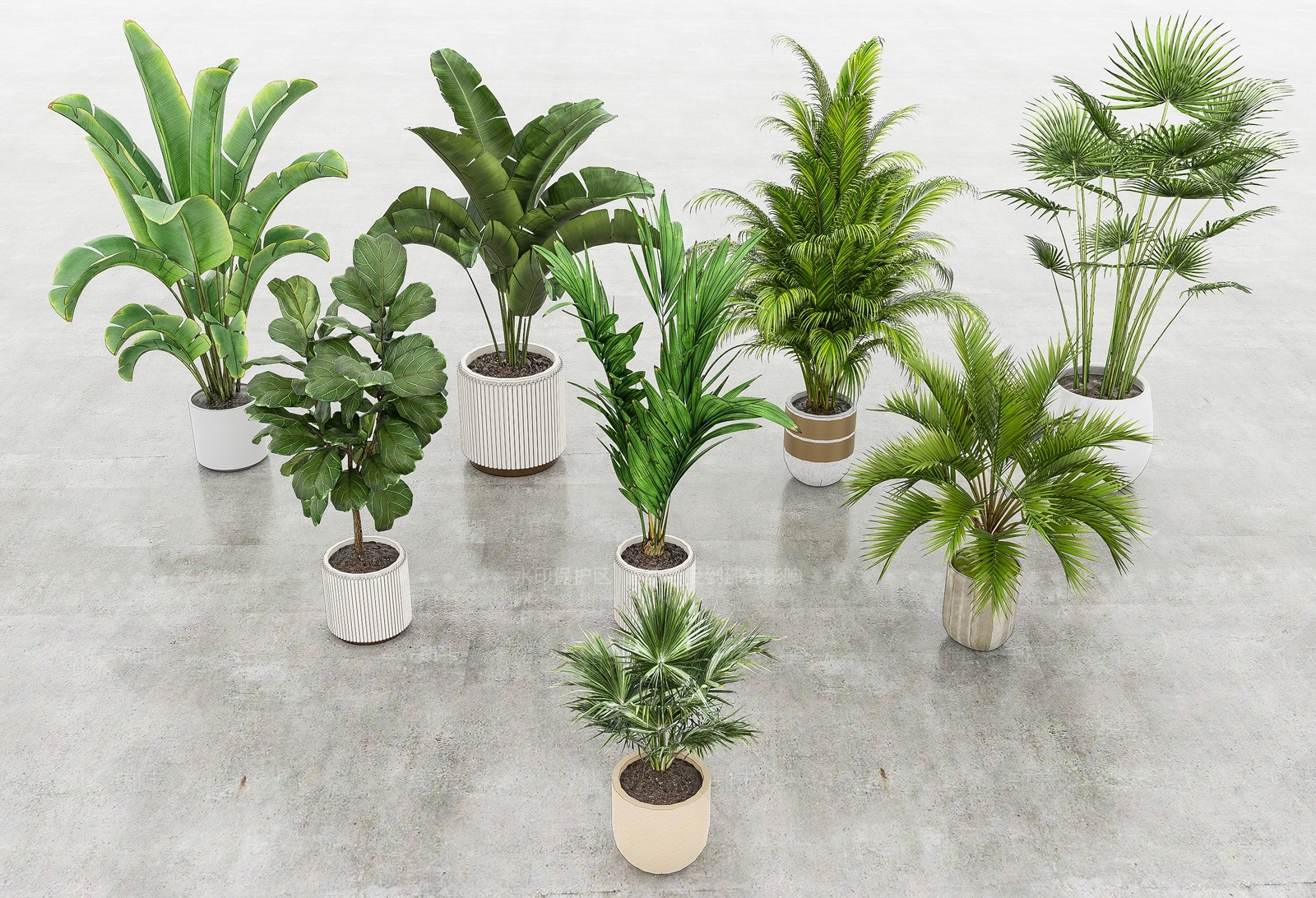 现代芭蕉叶散尾葵绿植盆栽3D模型下载【ID:1161208563】