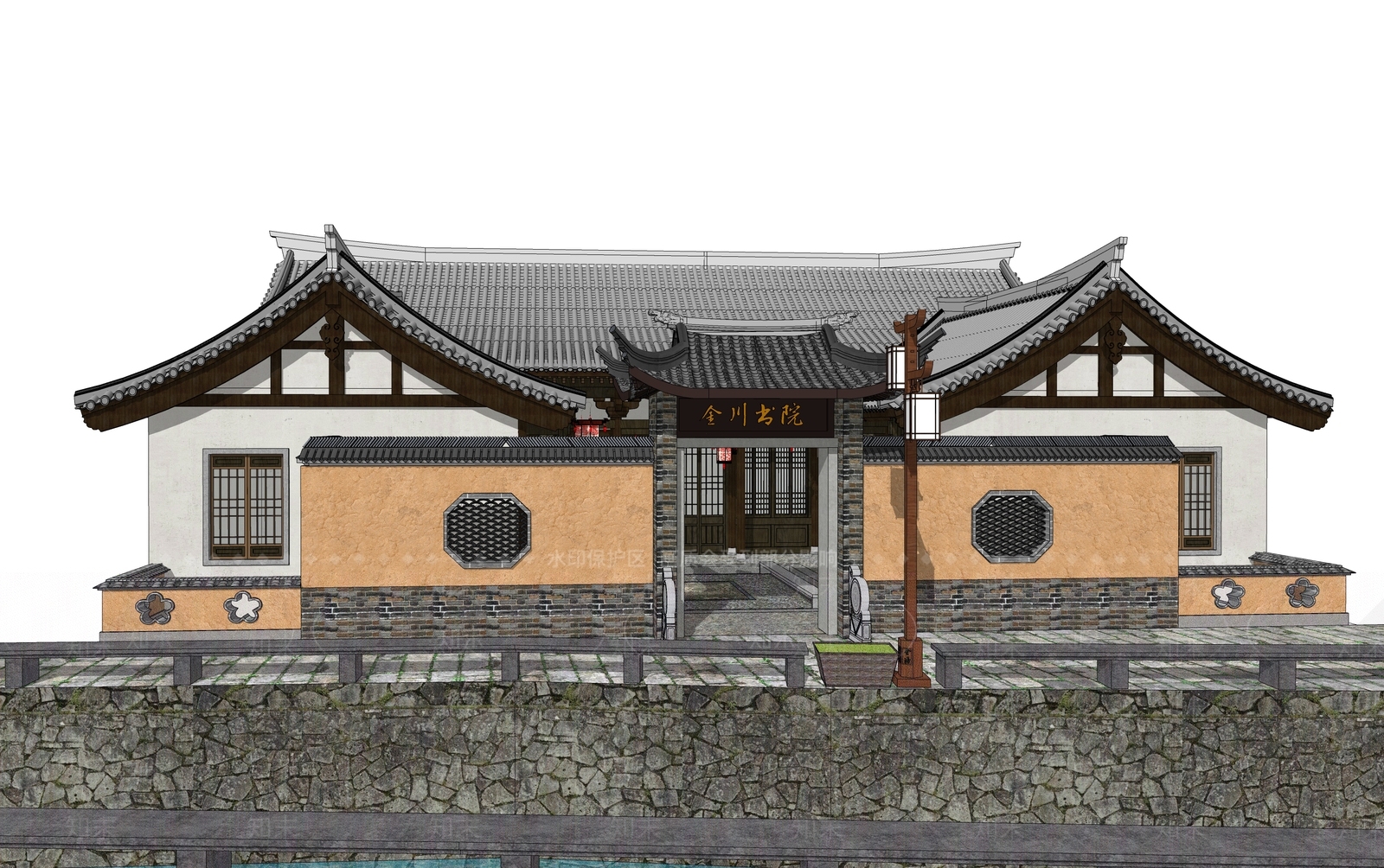 中式传统书院建筑SU模型下载【ID:1161209131】