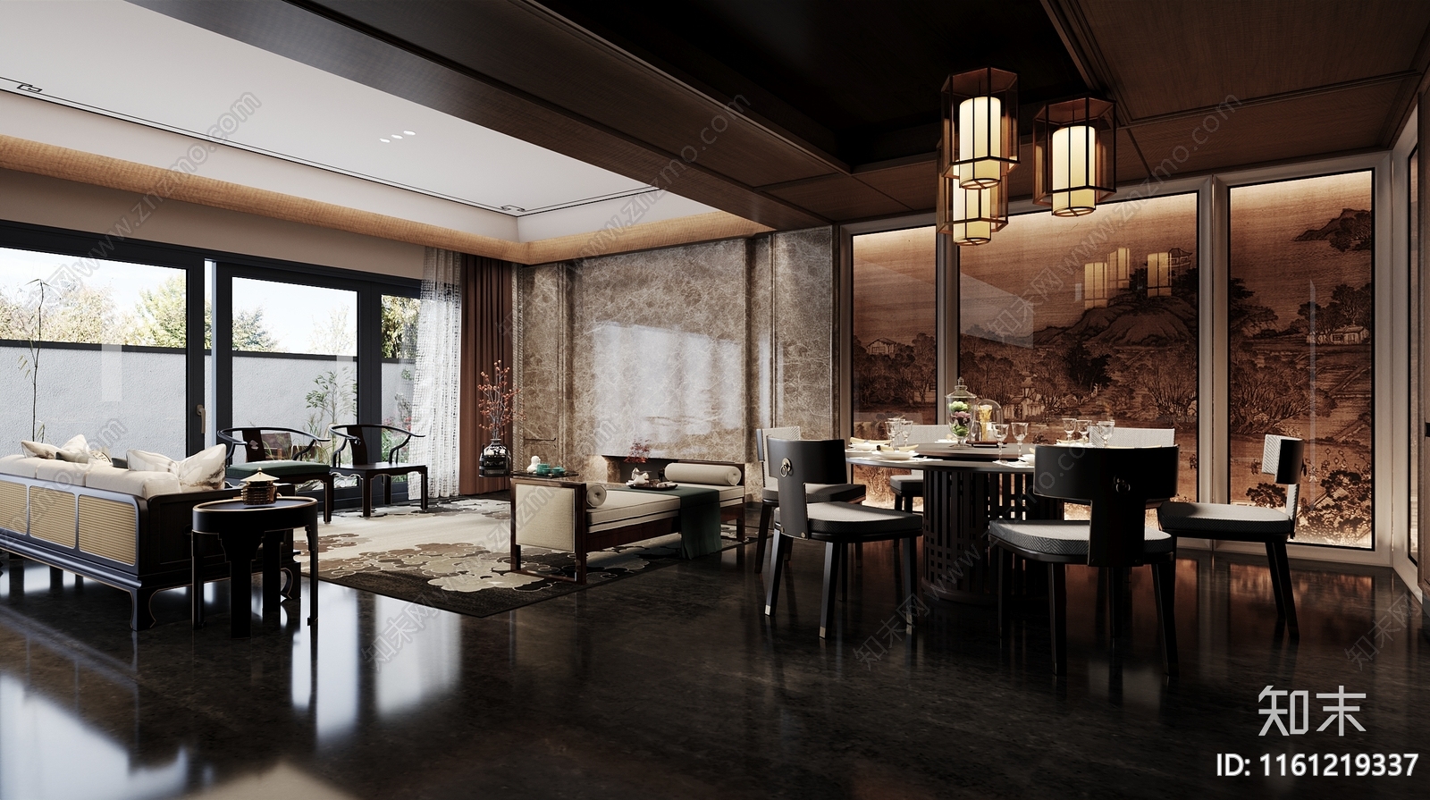 新中式别墅样板房3D模型下载【ID:1161219337】