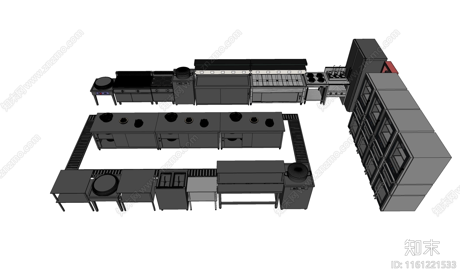 现代酒店后厨SU模型下载【ID:1161221533】